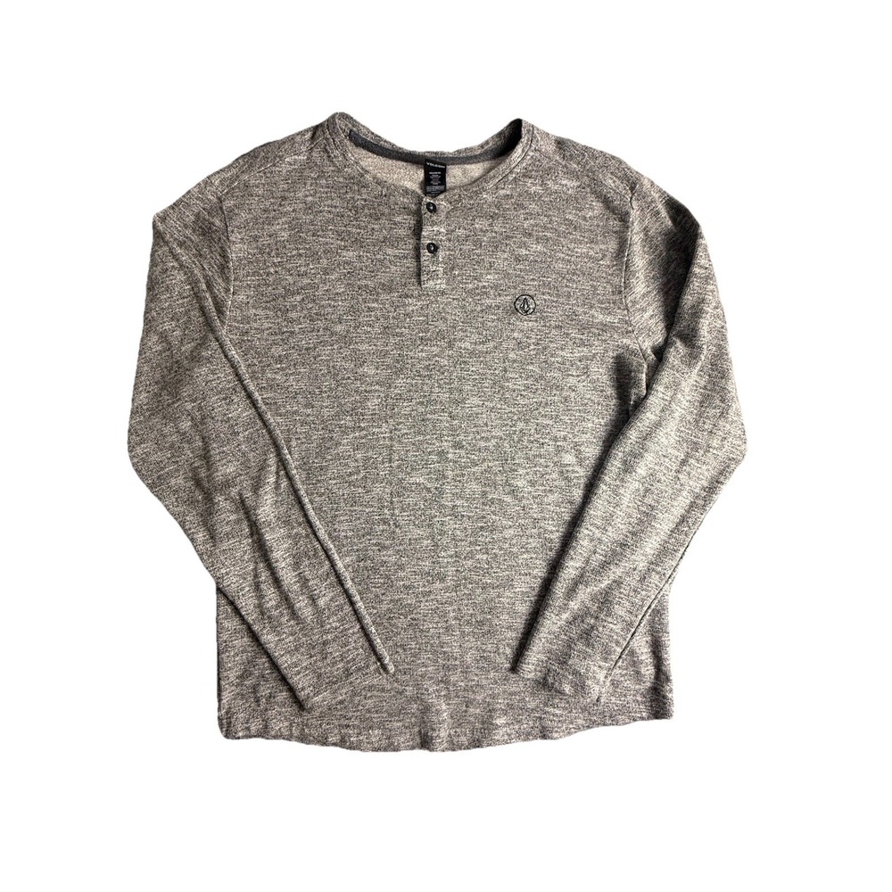 Volcom Men's Henley Shirt Size Large Dark‎ Grey Long Sleeve Pullover